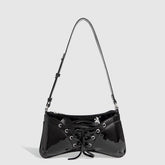 GLOSSY BOW STUDDED DRAWSTRING SHOULDER BAG_CWAB5704