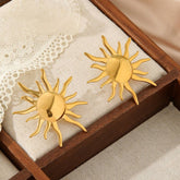 Vintage Metal Sun 18K Gold Stainless Steel Earrings_Cwmm3656