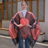 Women Thickened Tassel Pinstripe Shawl Cape_Cwasc0940