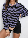 Wavy Color-Blocked Long-Sleeved Sweatshirt