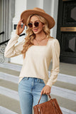 Square Collar Jacquard Long-Sleeved Loose T-Shirt