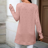 Solid-Color Round-Neck Long-Sleeved Slit T-Shirt