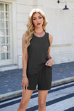 Solid Color Crew Neck Tank Top Shorts Casual Suit