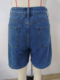Washed Waist Adjustable Denim Quarter Shorts