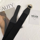 BLACK OUTER ELASTIC ROUND BUCKLE WAIST SEAL_CWABE0651