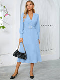 V-Neck Fashion,Slimming Elegant Pleated Dress