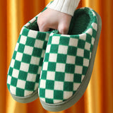 Household Simple Checkered Cotton Slippers_Cwshs0332