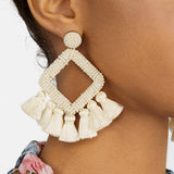 GEOMETRIC DIAMOND SHAPED RICE BEAD TASSEL EARRINGS_CWAJE1043