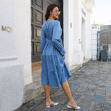 V-Neck Layered Flared Sleeves Long-Sleeved Dress