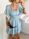 Vacation-Style Ruffle Sleeve Solid Color Dress