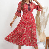 Stylish Elegant Socialite Floral Mid-Length Dress