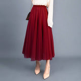 HIGH WAIST TULLE A LINE PLEATED MIDI SKIRT_CWBMS0378
