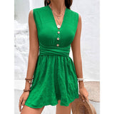 V-Neck Back Cross Solid Color Cutout Romper
