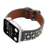APPLE WATCH 9 SILVER RIVET LEATHER STRAP_CWASC1546