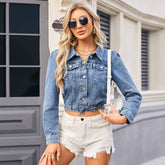 Washed Lace-Up Slim Denim Casual Jacket