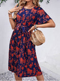 Summer Crew-Neck Short-Sleeved Printed Dress