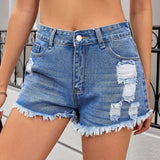 Washed Distressed Denim Shorts For Baddie Look