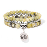 Cwaje4221_Natural Stone Beaded Bracelet with Lotus Charm