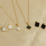 FOUR LEAF CLOVER SHELL EARRINGS NECKLACE SET_CWAJE0680
