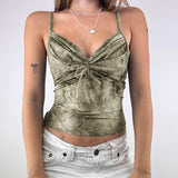 Vintage Tie-Dye Bow Pleated Bust V-Neck Halter