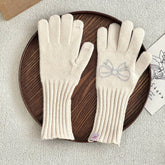 RHINESTONE BOW TOUCH SCREEN FIVE FINGER GLOVES_CWAG0141