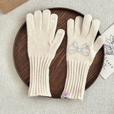 RHINESTONE BOW TOUCH SCREEN FIVE FINGER GLOVES_CWAG0141