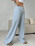 Striped Rubber String Cotton Straight Leg Pants