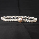 PEARL WOVEN ELASTIC BELT RHINESTONE ALLOY BUCKLES_CWABE0395