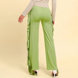 Tassel High-Waisted Solid Color Wide Leg Pants