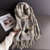Elegant Plaid Feel Soft Winter Tassel Scarf_Cwasc03241