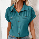 Womens Solid Buttoned Collar Pocket Raglan Tee
