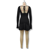 Solid Color Deep V Drawstring Pleated Dress