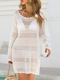 Wave-Edge Woven Hollowed-Out Loose Beach Smock