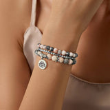 Cwaje4221_Natural Stone Beaded Bracelet with Lotus Charm