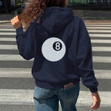 Womens Casual Drawstring Hoodie With Billiard Print
