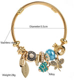 Travel Style Steel Bracelet With Rhinestone Charms_Cwmm8584