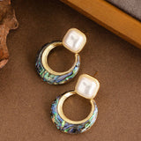 FASHIONABLE COLORFUL ABALONE EARRINGS WITH PEARLS_CWMM4288