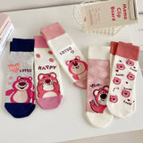 CARTOON BEAR CHECKERBOARD MIDDLE TUBE SOCKS_CWMS1389