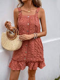 Solid Color Texture Pleated Ruffled Short Dress