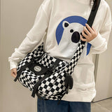 Plaid Large Capacity Shoulder Canvas Bag_Cwab1600