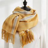 PLAID FAUX CASHMERE SCARF TASSEL WINTER SHAWL_CWASC0218