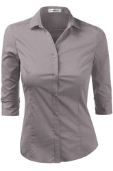 Women Solid Button Down Shirt_Cwtstl706