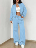 Zipper Cardigan Straight-Leg Sport Pants Set