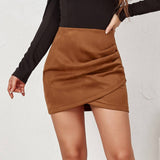 SUEDE SOLID COLOR HIP SKIRT ZIPPER SKIRT_CWAB4799