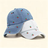 Vintage Cherry Embroidered Denim Baseball Cap_Cwah04665