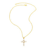 DIAMOND STUDDED PEARL CROSS PENDANT NECKLACE_CWAJE0899