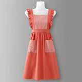 Cotton Striped Grid Kitchen Apron With Pocket_Cwmm10095