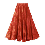LOOSE PLEATED A LINE FLARED CASUAL MIDI SKIRT_CWBMS0399