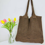 Cwab5059_Solid Color Hollow Bag Single Shoulder Woven Bag