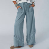 Solid High-Waisted Lace Crochet Wide-Leg Pants